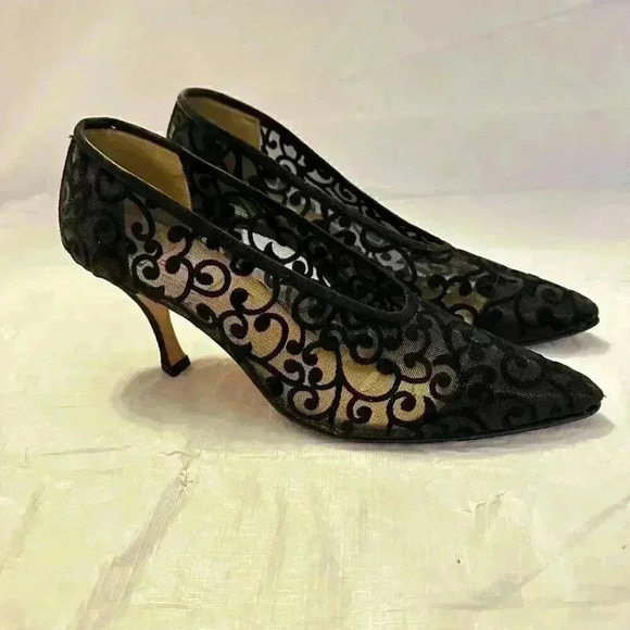 Vintage Red By Ramon Tenza Black Velvet Flocked Scroll Design Sz 8 - Picture 3 of 7